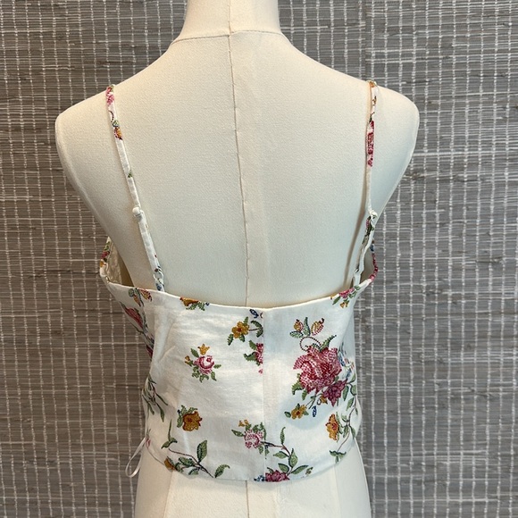 Rachel Zoe Linen Blend Floral Halter Top Tie Front - Picture 3 of 5